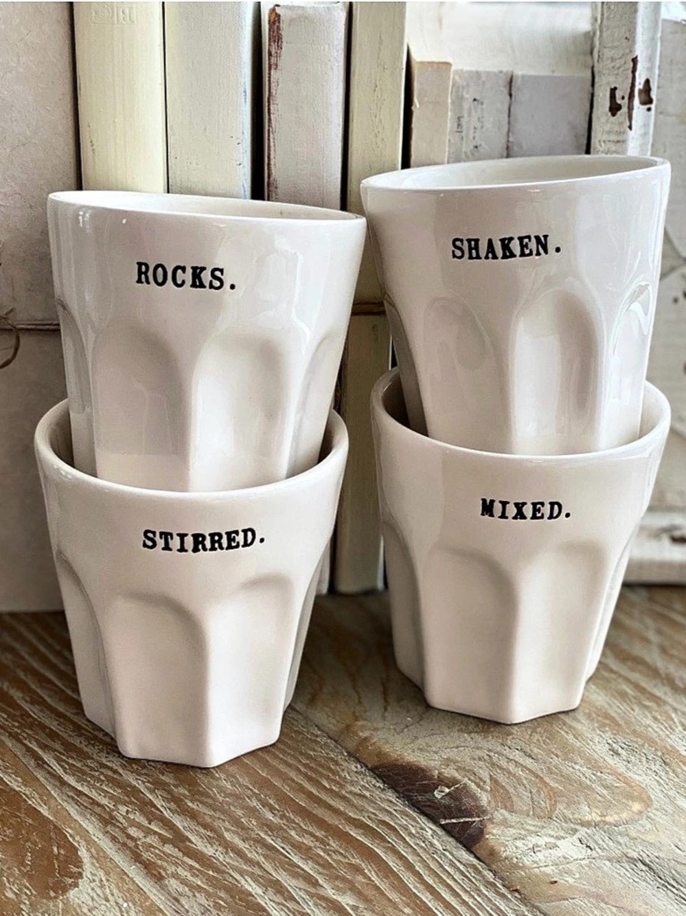 Rae Dunn Boutique Typeset Cocktail Tumbler Set White 4-Piece